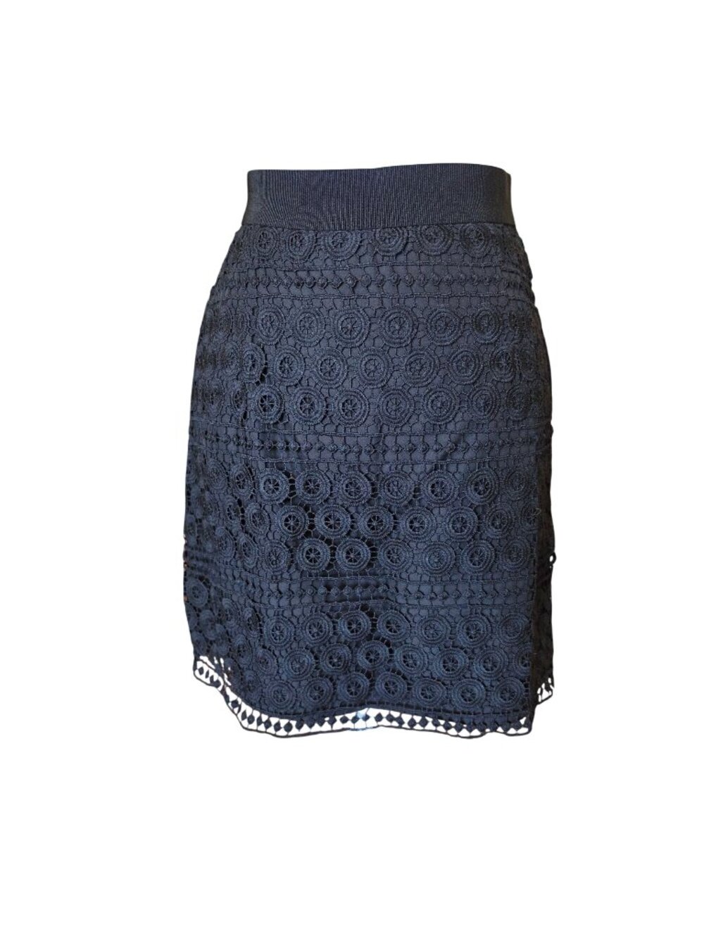 LOFT Petite Circle Lace Overlay Pencil Skirt Black 00P Scallop Hem